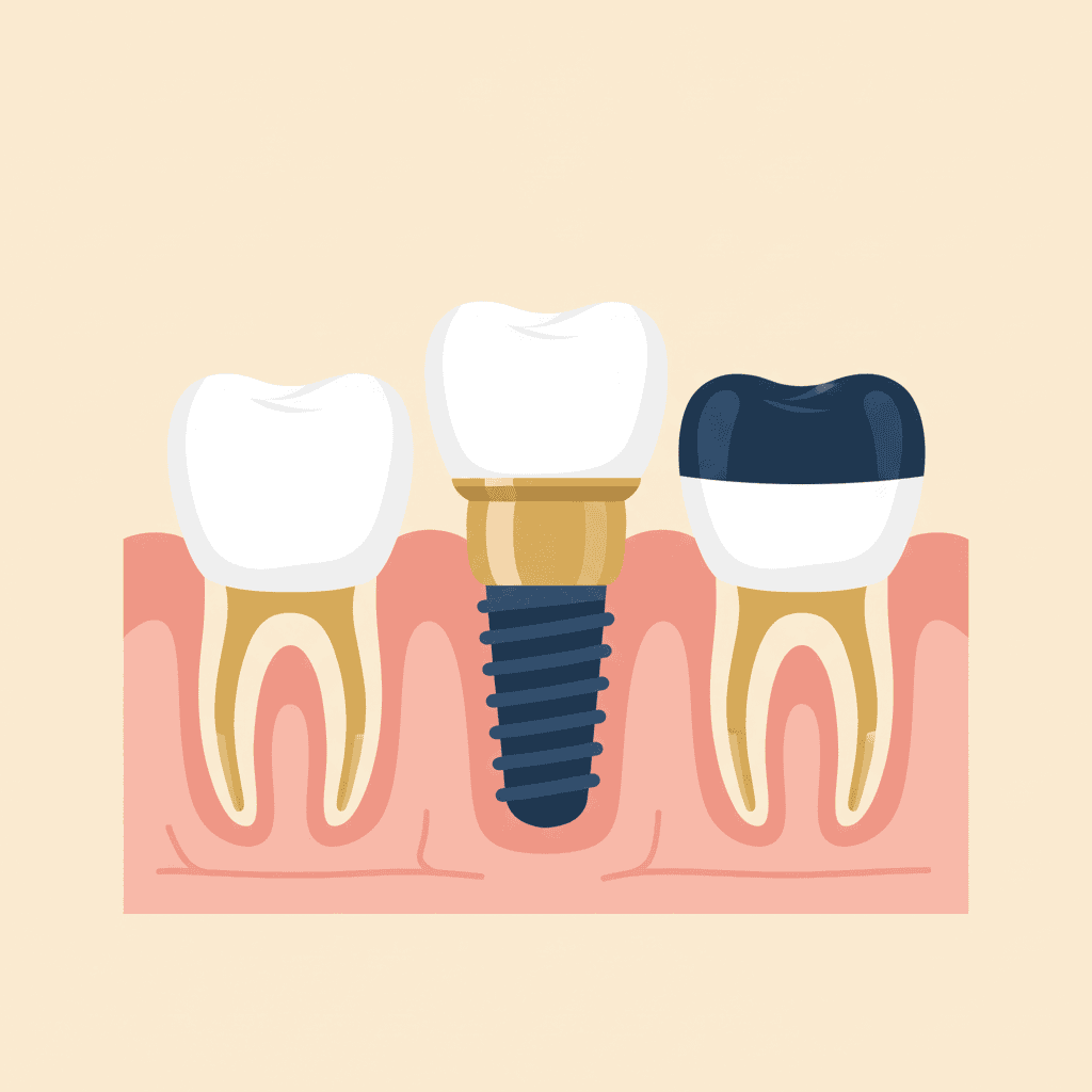 Diagram of a dental implant, abutment, and crown replacing a missing tooth at Spring Hope Family Dentistry NC