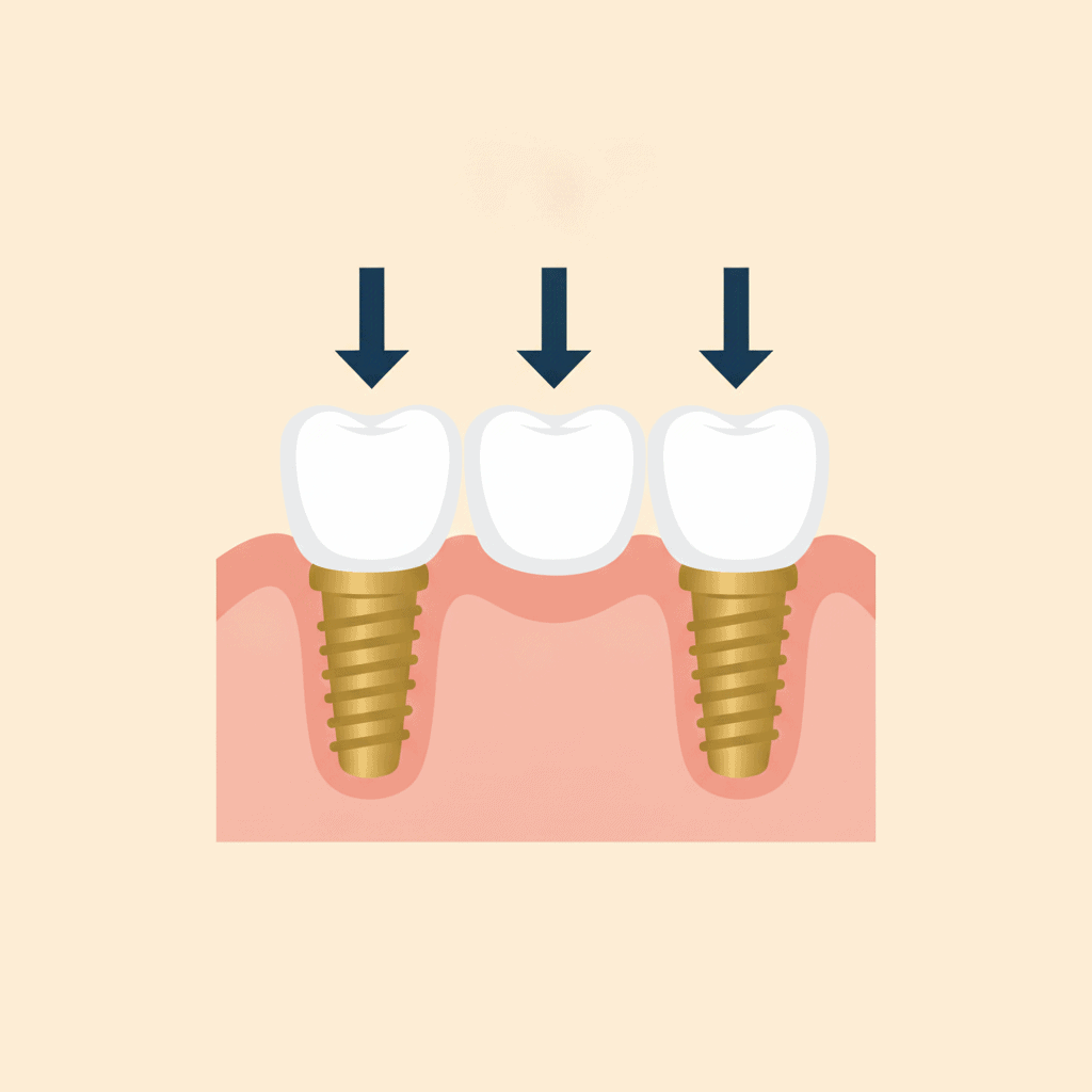 Two dental implants supporting a fixed three-tooth bridge in Spring Hope NC