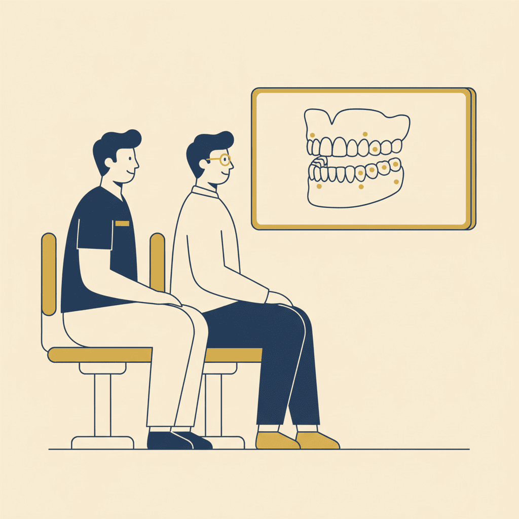 Dentist reviewing a 3D CBCT implant scan with a patient in Spring Hope NC
