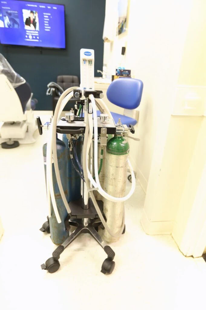 Nitrous oxide (laughing gas) setup in a treatment room