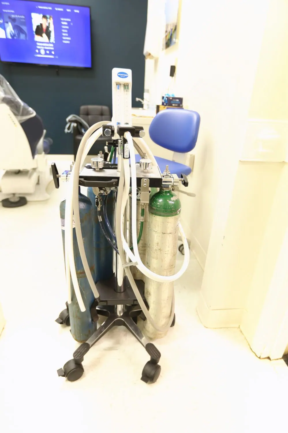Nitrous oxide (laughing gas) setup in a treatment room