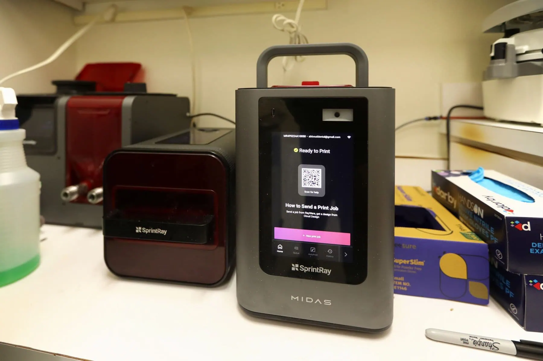 SprintRay Midas 3D printer on the dental lab bench at Spring Hope Family Dentistry